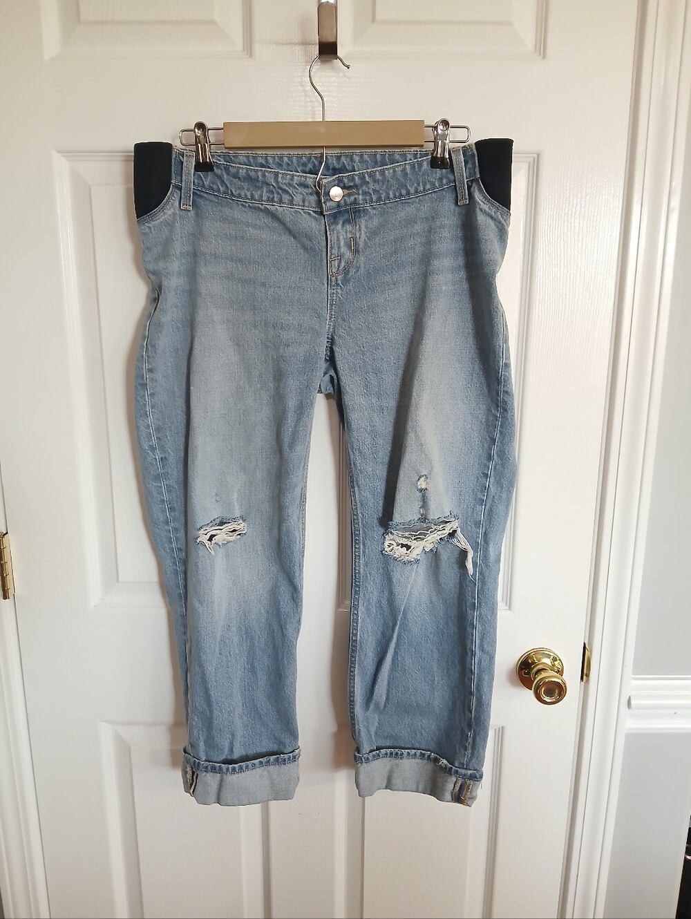 Isabel Maternity Light Blue Distressed Women's Jeans Cropped Comfort Cotton